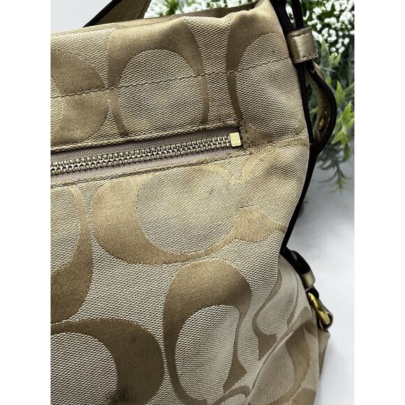 Coach F15067 Authenticated Signature Logo Khaki Beige Gold Tote Shoulder Bag - Picture 4 of 15
